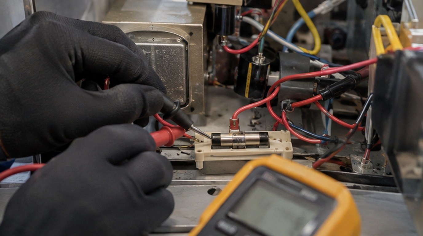 Conserto de micro-ondas em Campo Grande‑MS: teste do fusível e do diodo de alta tensão