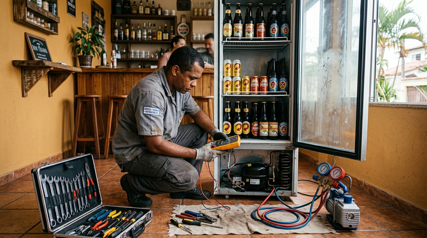 Substituição do termostato de uma cervejeira no Centro, Campo Grande‑MS